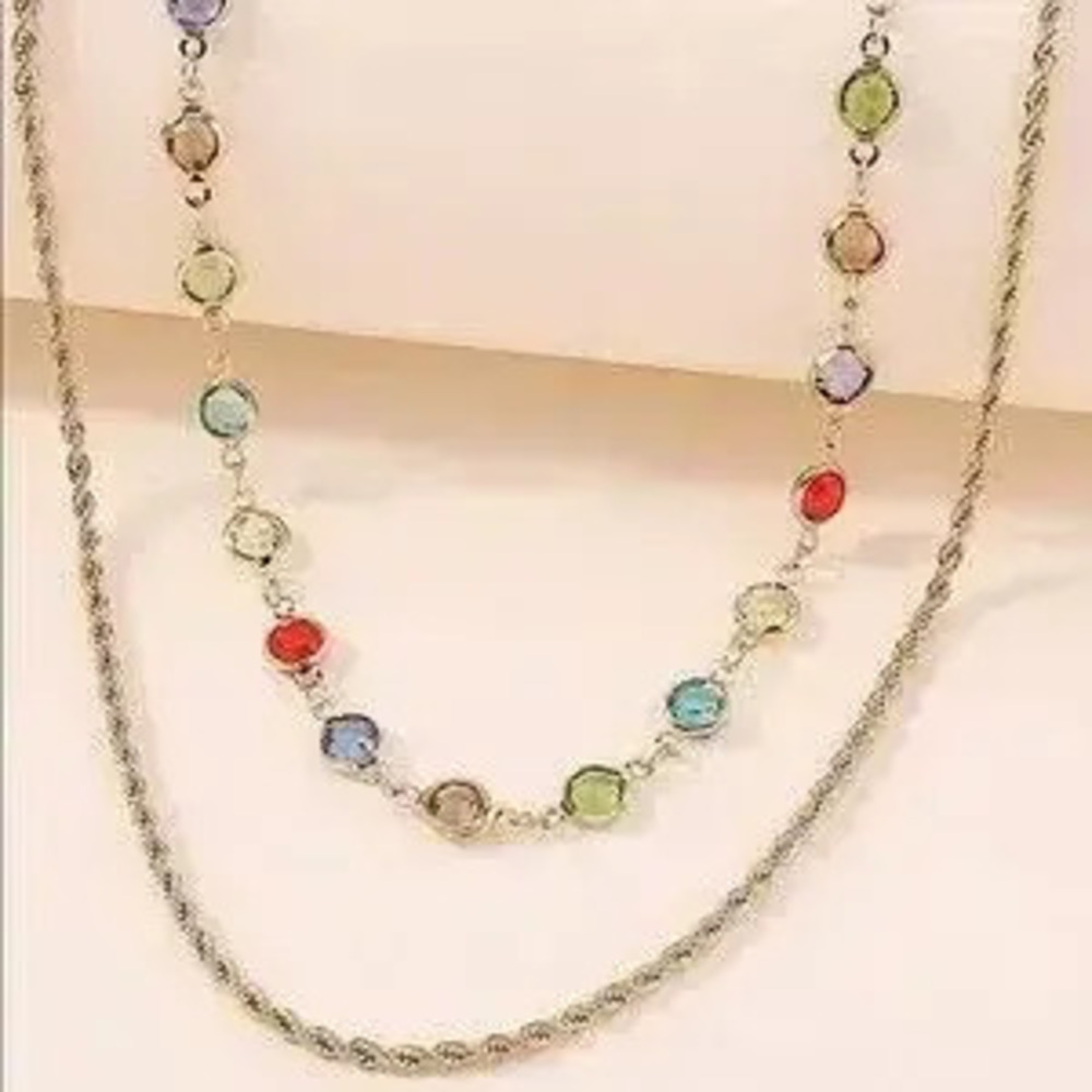 Gold Layered Rope Gemstone Necklace - Picture 3 of 3